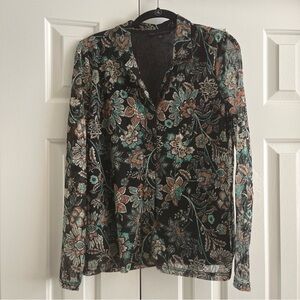 Jane & Delancey Floral Blouse Whimsigoth Dark Cottagecore Fairy Grunge Stretch M